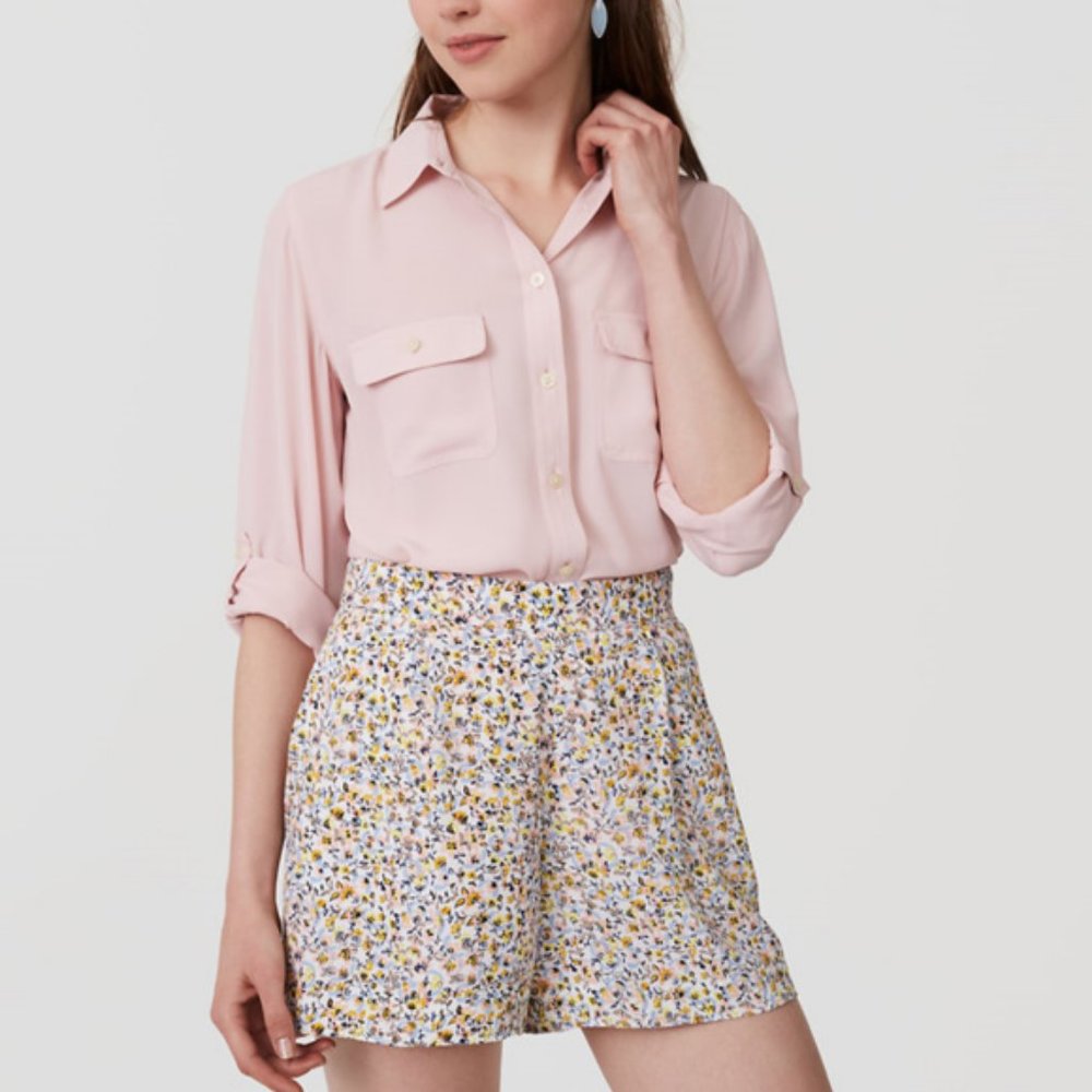 LOFT Inked Floral Print Pleated Shorts | 12